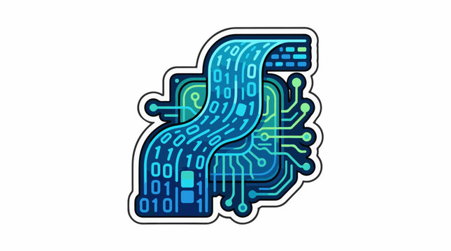 A blue circuit board with wires and binary code forming a brain-like shape