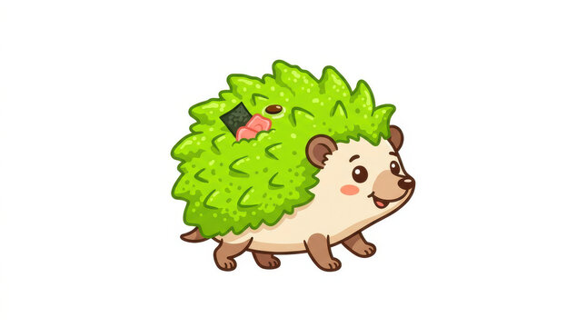 Cute hedgehog with green spiky back resembling sushi or food