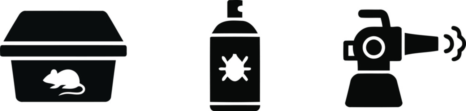 Pest control service icons with trap insecticide and flashlight