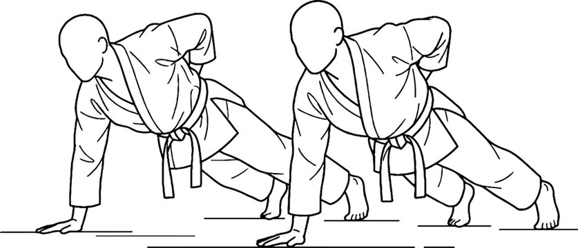 Two martial artists performing push up exercise.