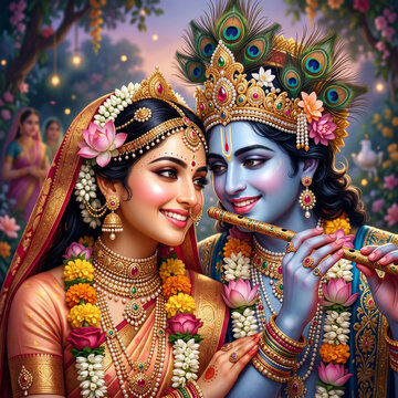 Close Up Portrait of Radha Krishna in Traditional Bridal Ornaments