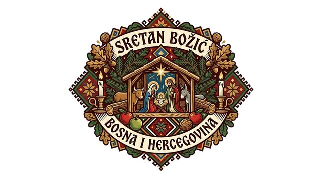 Traditional christmas greeting from bosnia and herzegovina with nativity