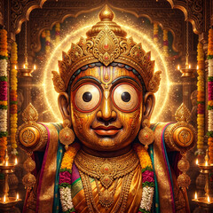 Obraz premium Ornate Golden Portrait of Lord Jagannath in Traditional Attire