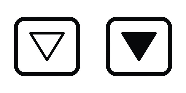 Minimalist Dropdown Menu Icons Set with Outline and Solid Triangle Symbols for User Interface Design