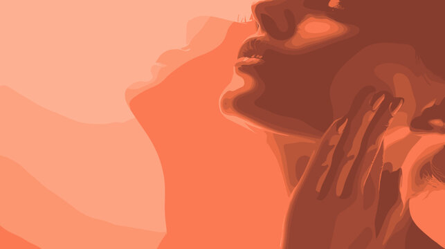 Close Up Profile Of Woman With Fingers On Cheek With Warm Toned Color Palette