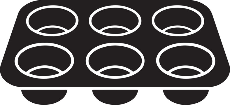 Black muffin baking pan with six slots for cupcakes and kitchen baking