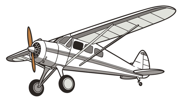 Vector illustration of a small propeller plane aircraft in flight with airplane aircraft aviation propeller