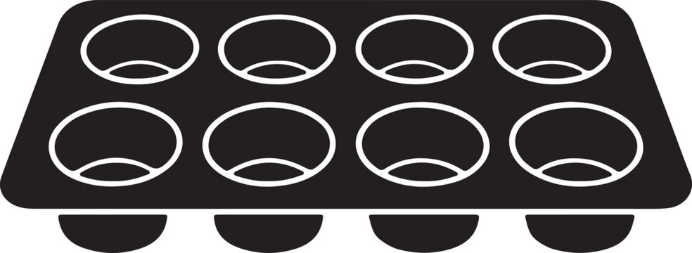 Black muffin baking pan with eight slots for cupcakes and kitchen baking