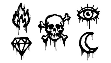Graffiti Sticker Set with Skull Fire Eye Diamond and Moon © Stock Master 