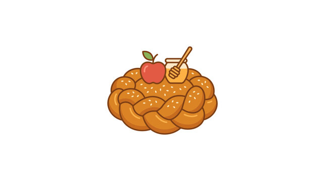 Rosh Hashanah Challah Bread with Apple and Honey Dipper Vector Illustration