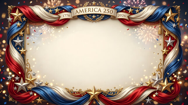 American Patriotic Border Frame with Fireworks and Stars for Celebrations