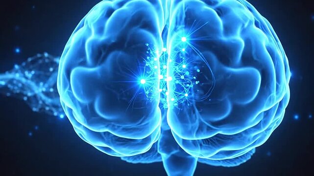 A glowing digital human brain representing advanced artificial intelligence