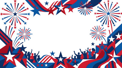 Fototapeta premium American Patriotic Celebration Frame with Fireworks and Silhouetted Crowd