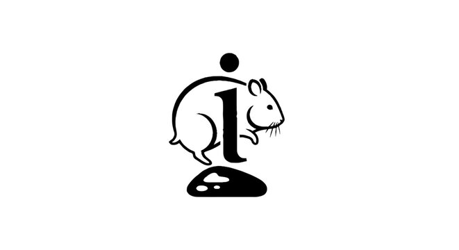 Black and white illustration of a hamster on a letter I.