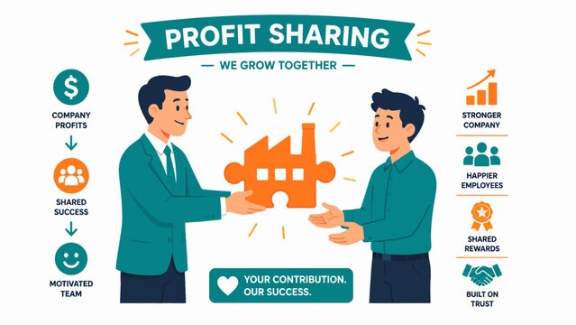 Corporate financial incentive program showing mutual collaboration and partnership between management and staff for collective progress