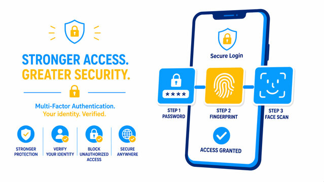 Conceptual Illustration of Multi-Factor Authentication Process for Secure Mobile Device Access and Identity Verification