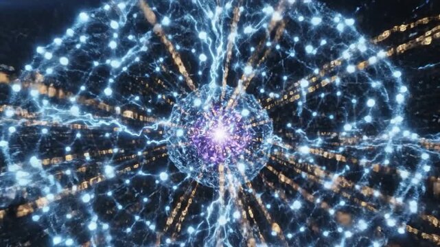 Bright central light explosion with electric-like lines and glowing dots radiating outward