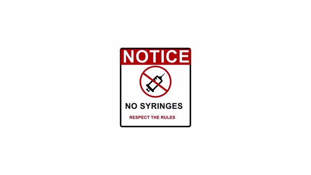 Medical Safety Notice , No Syringes Allowed Motion Graphic animation ,4k video animation.
Prohibited Syringe Symbol Warning Animation
Healthcare Rule Sign , No Syringes Notice Loop Animation.