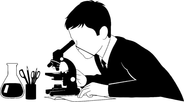 Scientist examining specimen under microscope in laboratory.
