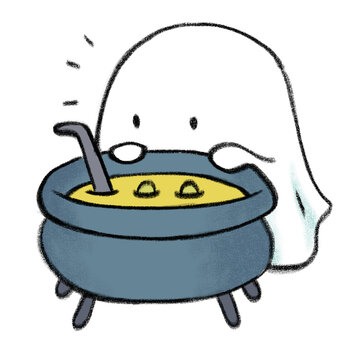 Cute little white ghost are waiting for potion 