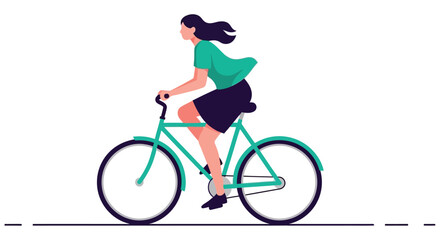 Obraz premium Woman Riding A Bicycle Flat Vector Illustration With Teal And Black Tones