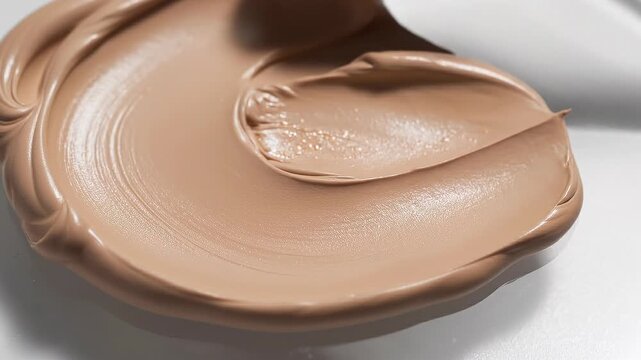Smooth beige liquid foundation cream with makeup spatula for flawless skin coverage