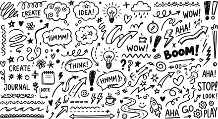 Journal doodle set with think bubbles ideas lightbulb and texts © SHARMIN