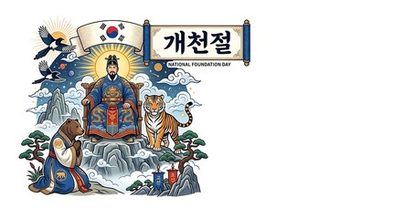 Korean national foundation day celebration with king tiger and bear