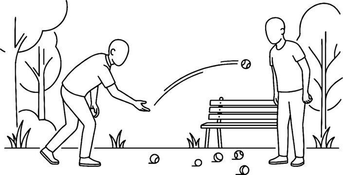 Man throwing ball to another person in park.