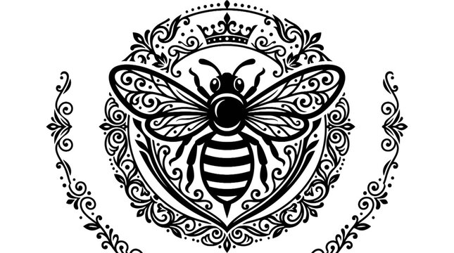 Ornate symmetrical halftone pattern with crown and floral scrolls