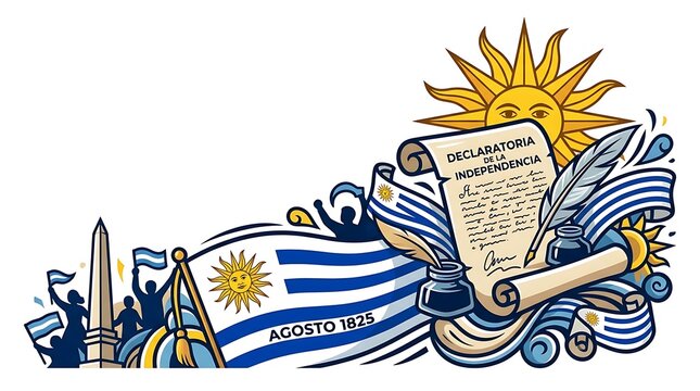 Uruguay independence day patriotic celebration with flag and scroll