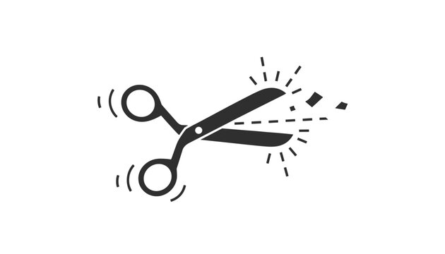 Scissors cutting along dashed line vector flat illustration isolated on white background for creative concept.