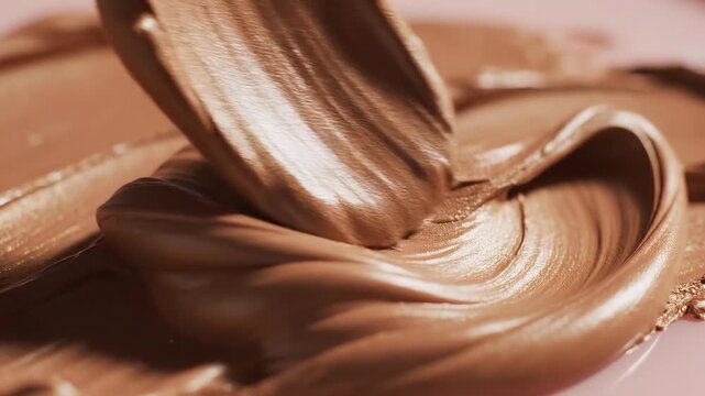Close up of smooth melted chocolate swirling glossy texture background