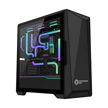 Modern RGB Gaming PC Case Vector Illustration with Tempered Glass