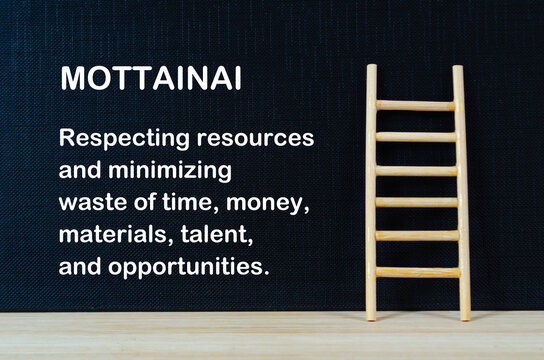 MOTTAINAI text on black board with a ladder highlighting the Mottainai philosophy.