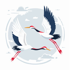 Fototapeta premium Two Cranes Flying in the Sky