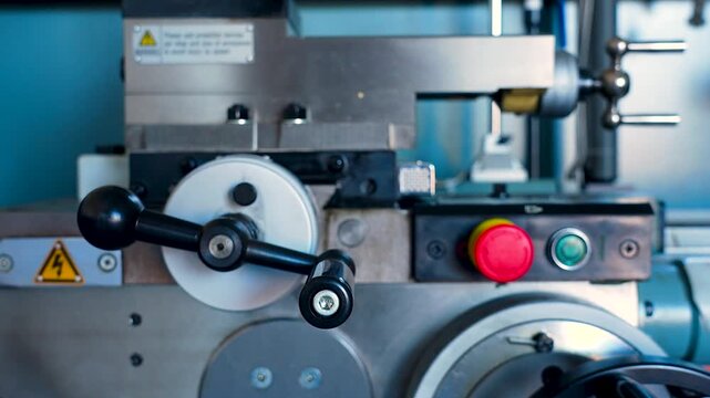 Metal lathe machine with tool holder.