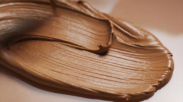 Smooth creamy chocolate spread close up with rich texture and glossy surface for dessert and snack ideas