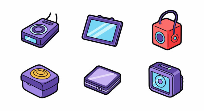 Colorful illustration of six portable electronic devices
