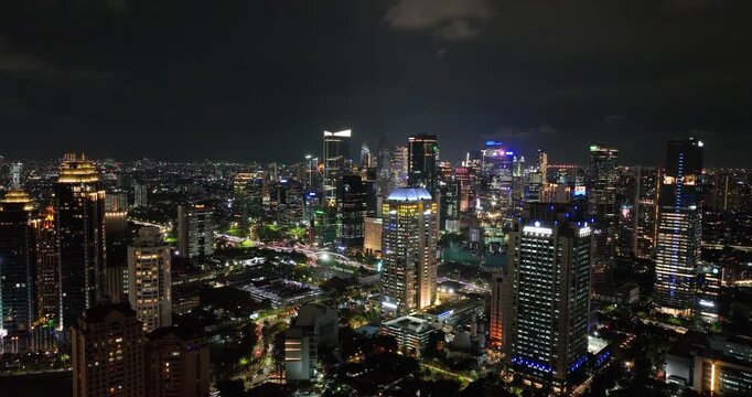 Aerial drone of Jakarta with skyscrapers and residential areas