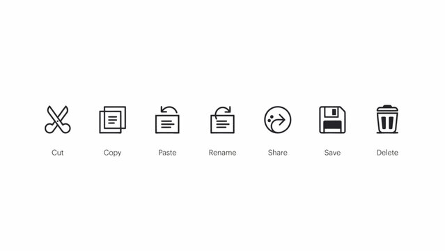 Minimal flat icons set for edit actions cut copy paste rename share save delete