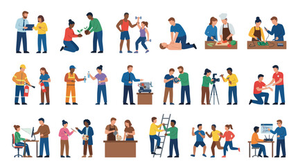 Fototapeta premium Flat Style Vector Illustrations of People in Various Professions and Activities