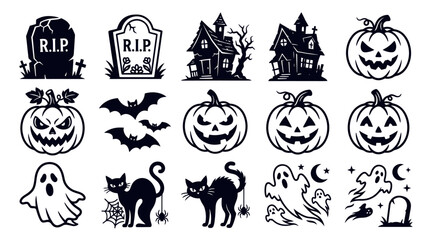 Fototapeta premium Halloween pixel art icons set Collection