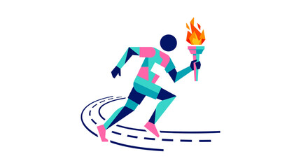 Obraz premium colorful geometric runner holding torch on track