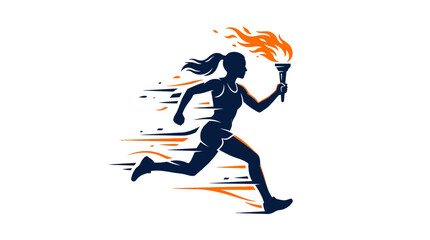 Obraz premium Running woman holding torch silhouette illustration with motion lines