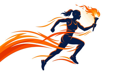 Obraz premium Dynamic silhouette of a woman running with a flaming torch