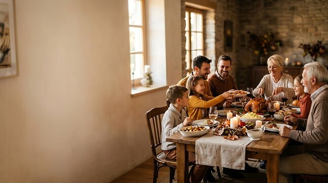Happy multi-generational family enjoying festive dinner at home
