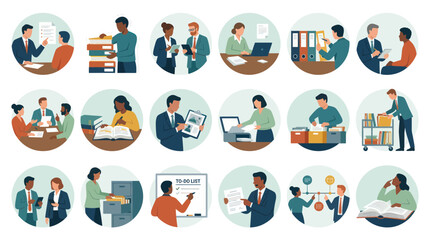 Fototapeta premium Flat Business Illustration of Office Document Management, Administration, and Workflow Concepts