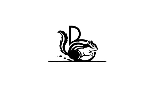 Black and white squirrel logo design illustration.