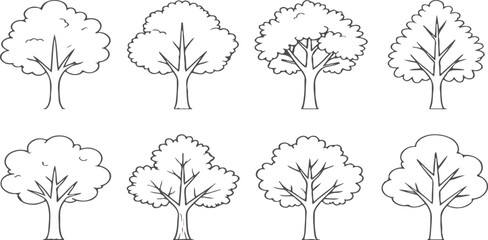 Hand-Drawn Tree Sketch Set Outline Tree Icons for Nature and seasonal design elements. © AHAMMED